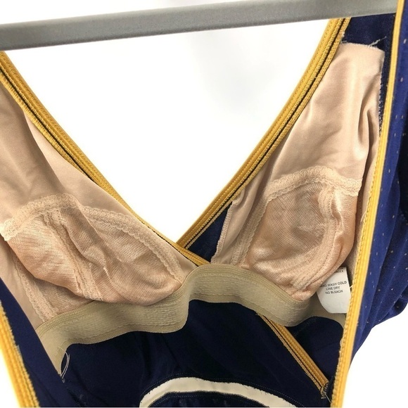 Vintage Robby Len One Piece Swimsuit Bathing Suit Nautical Blue Gold Sz 14 - Picture 6 of 15